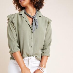 Anthropologie Olive Green Button-Up Blouse